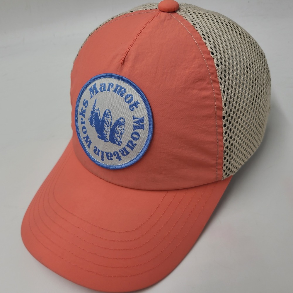 Marmot Hat Snapback S-M Trucker Mesh Salmon Pink Beige Mountain Works Outdoor
